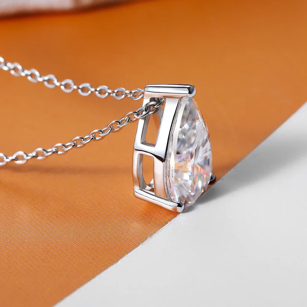 1-4CT Water Drop Moissanite Pendant Necklace Women 925 Sterling Silver Round/Sharp Claw Lab Diamond Pendant Neck Chain
