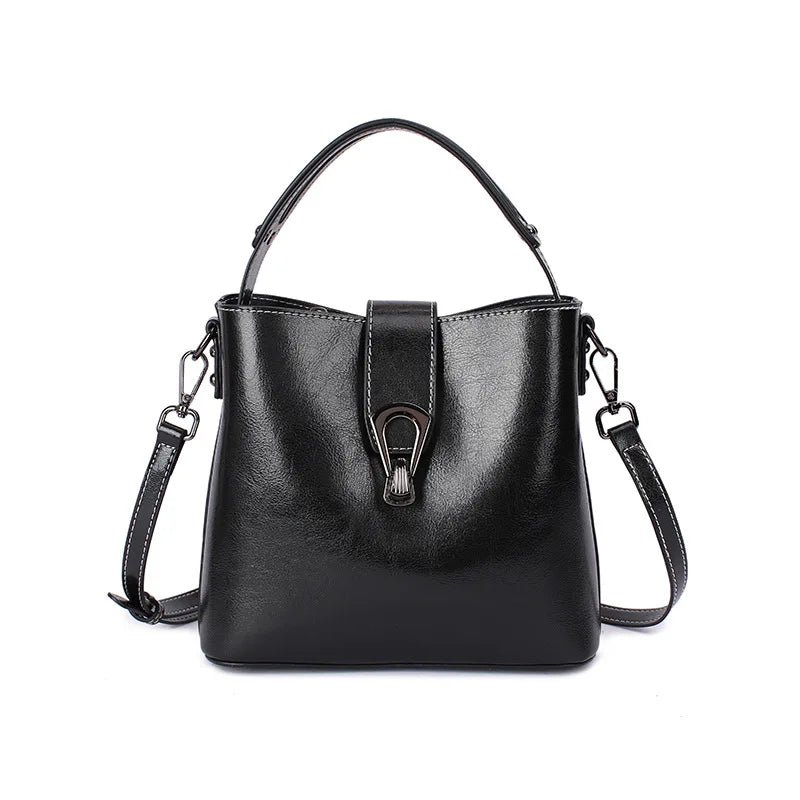 Real Cowhide Leather Women's New Bucket Bag Lady Fashion Single Shoulder Messenger Bag Versatile Handbag Casual Crossbody Bags