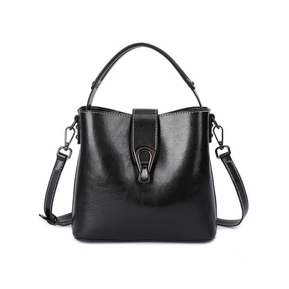 Real Cowhide Leather Women's New Bucket Bag Lady Fashion Single Shoulder Messenger Bag Versatile Handbag Casual Crossbody Bags