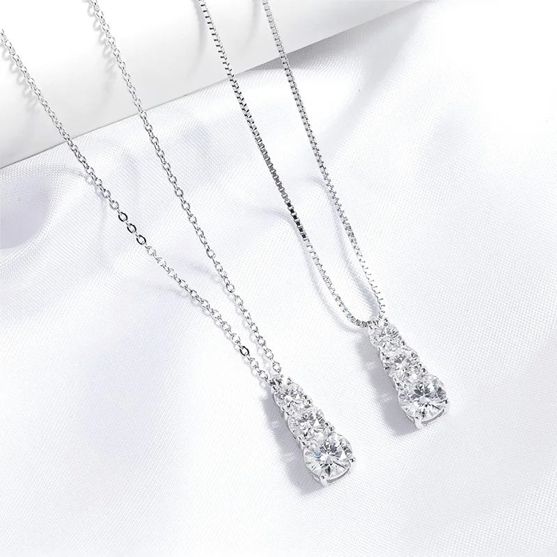 1.8cttw Certified Moissanite Necklace for Women 3 Stones Sparkling Simulated Diamond 925 Sterling Silver Jewelry
