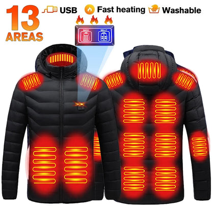 21 Areas Heated Jacket Women's Warm Vest USB Men's Heating Jacket  Waterproof Winter Heated Jackets Ski Clothing Coat Heated