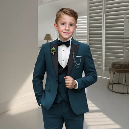 Velvet Peacked Lapel Boy's Suit Set Champagne 4-Pieces Kids Tuxedo Set Blazer Vest Pants Bow-tie For  Birthday Graduation