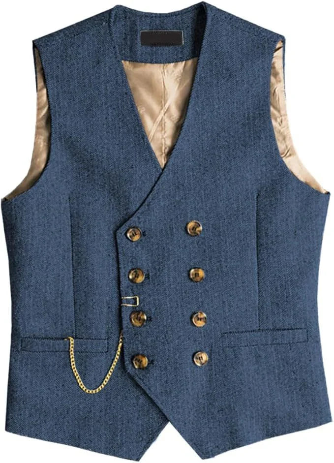 Men's Suit Vest Herringbone Pattern Retro British Style Double Breasted Waistcoat Four Season Outerwear Wedding Party traveling