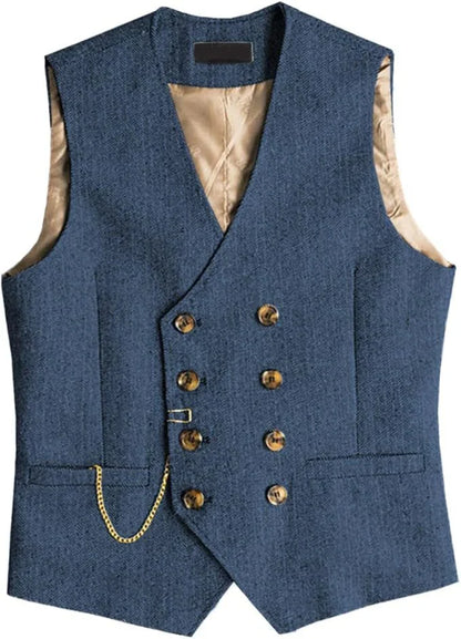 Men's Suit Vest Herringbone Pattern Retro British Style Double Breasted Waistcoat Four Season Outerwear Wedding Party traveling