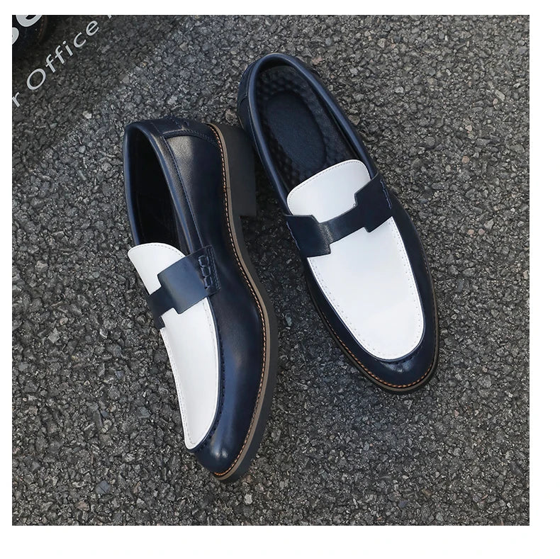 Luxury Brand Loafers Men's Black and White Color Leather Shoes Slip-on Fashion Soft-soled Casual Shoes Party Wedding Moccasin