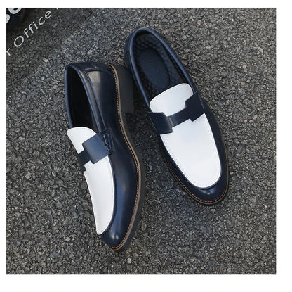 Luxury Brand Loafers Men's Black and White Color Leather Shoes Slip-on Fashion Soft-soled Casual Shoes Party Wedding Moccasin
