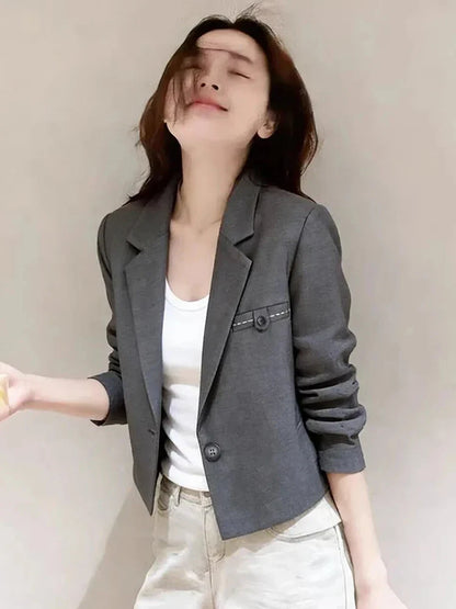 Chic Slim Cropped Blazer Women Elegant Fashion Long Sleeve Short Suit Coat Sweet All Match Female Fall Winter Jacket Outwear New