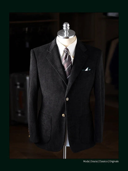 High-Quality Corduroy Men Suits 1 Pieces Classic Casual Single Breasted Groom Tuxedos Tailor Made Jackets Male Blazers Costume