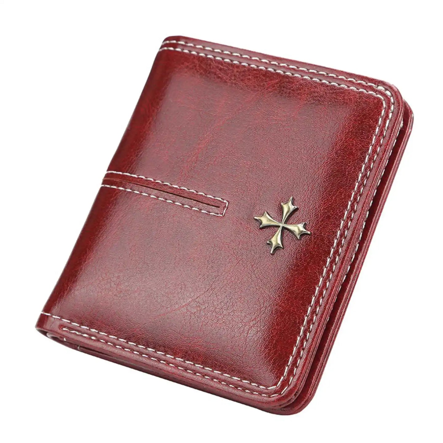 Portefeuille court en PU ciré huilé pour femmes, porte-monnaie multi-cartes avec fermeture éclair, sac tout-en-un