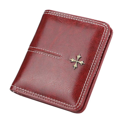 Portefeuille court en PU ciré huilé pour femmes, porte-monnaie multi-cartes avec fermeture éclair, sac tout-en-un