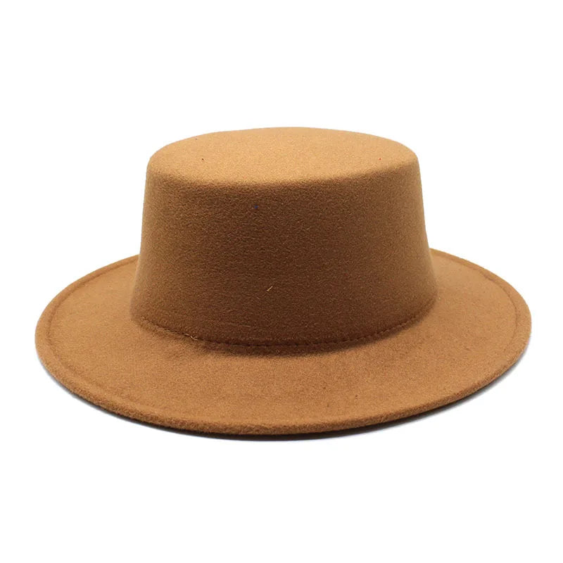 Autumn Winter Kids Felted Fedoras Hats for Boys Girls Solid Imitation Woolen Flat top Jazz Caps Childs Formal Dress Hats