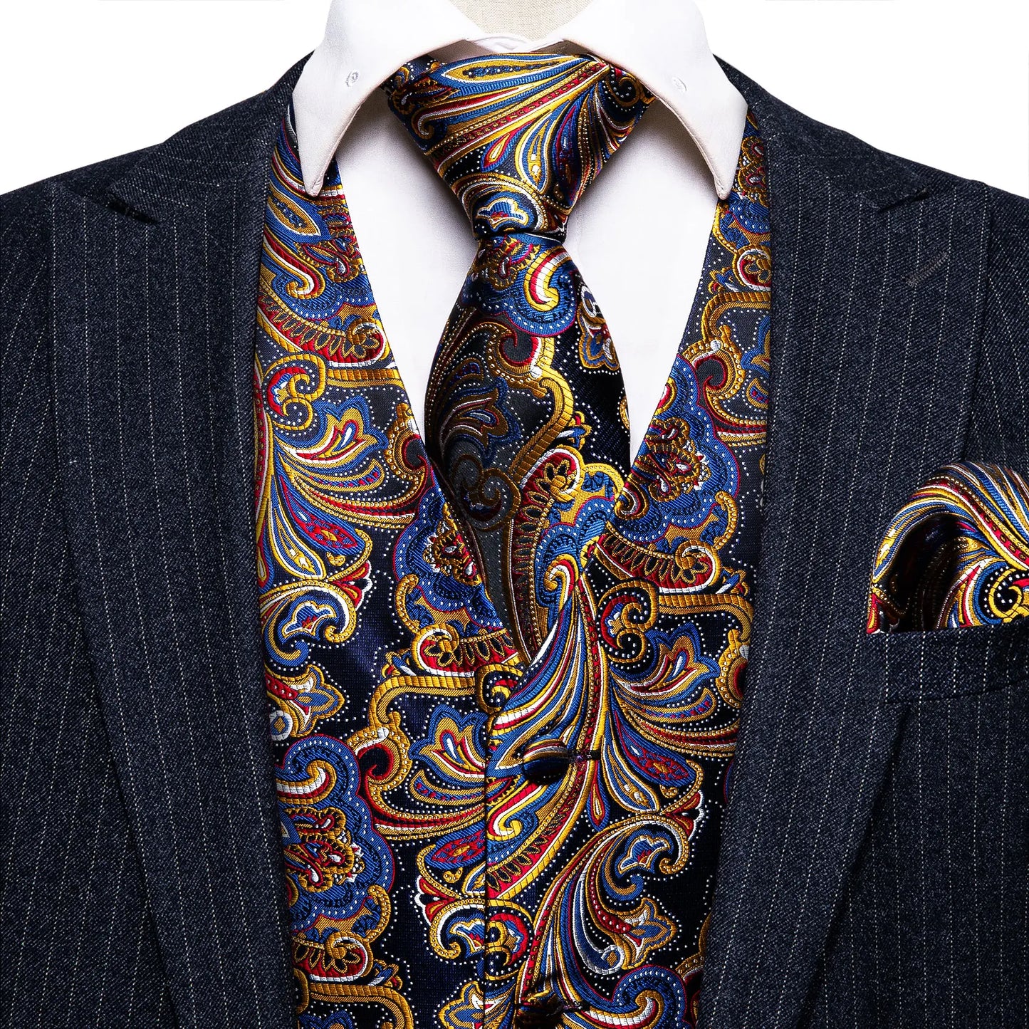 100 Colors Men Vest Tie Hanky Cufflinks Set Waistcoat Paisley Floral Jacquard Sleeveless Jacket Wedding Business