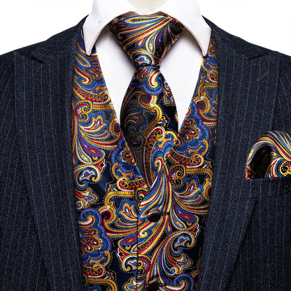 100 Colors Men Vest Tie Hanky Cufflinks Set Waistcoat Paisley Floral Jacquard Sleeveless Jacket Wedding Business