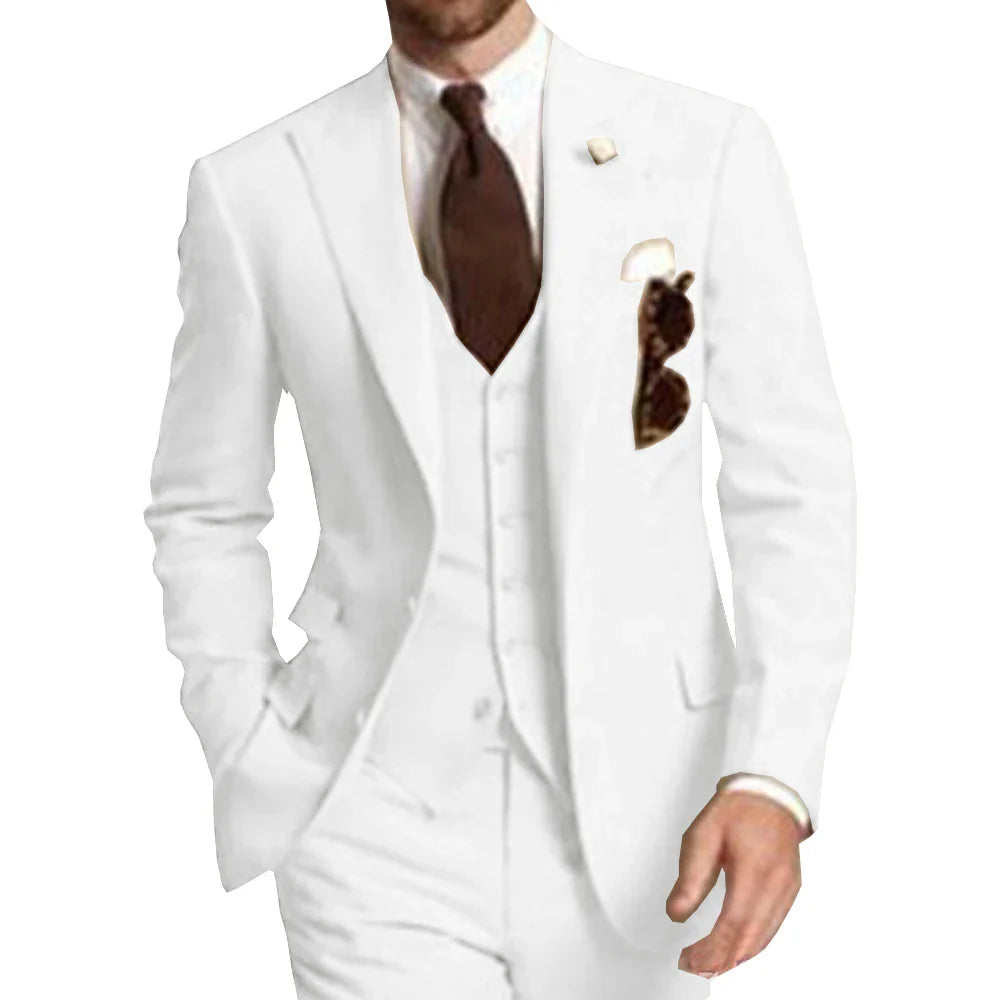 Business Party Best Men wedding Suit Peaked Lapel Two Button Custom Made Wedding Groom Tuxedos Jacket Pants Vest