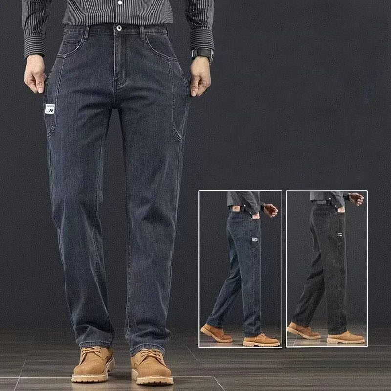 2026 Spring Autumn New Fashion Men Jeans Male Baggy Straight Leg Business Casual Comfortable Plus Size Wide Leg Denim Trousers