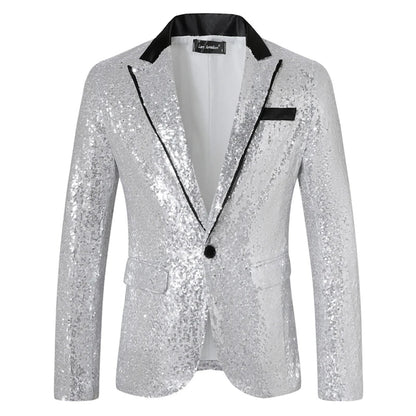 New Men Luxury Sequin Suit One Button Jacket Red / Black Fashion Singer Host Wedding Prom Party Stage Performance Dress Blazer