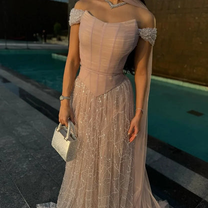 Contessa Dubai White Beaded Sequins Wedding Dress One Shoulder vestidos de noche Long Silk Scarves فساتين سهرة Customized 2025