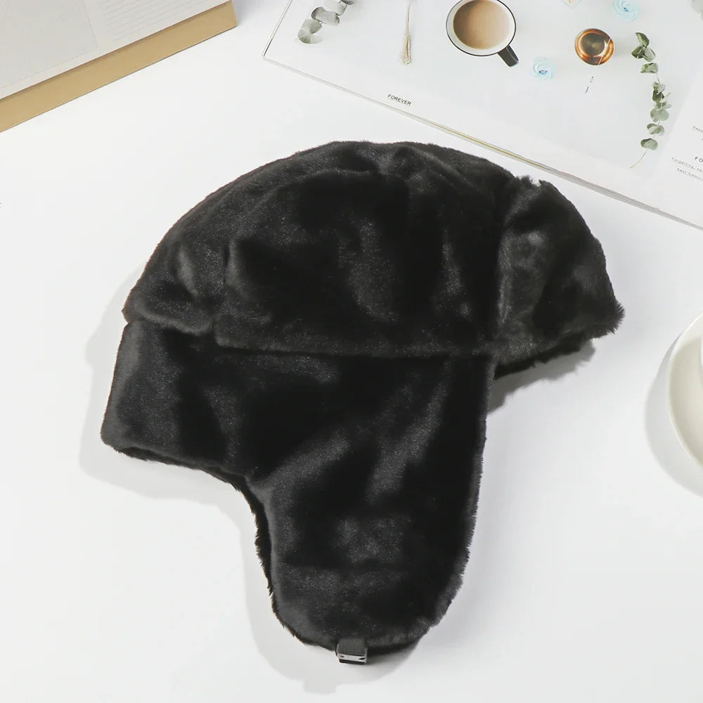 Women Men Thick Plush Windproof Winter Hat Russian Ushanka Snow Caps Bomber Hat