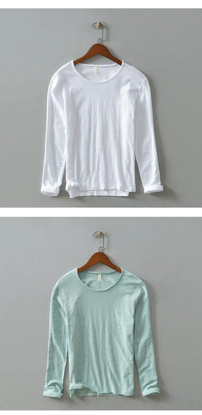 New  Autumn Solid Color Long-sleeved T-shirt Men's Casual Bottoming T-shirt Male Cotton Crew Neck T-Shirt