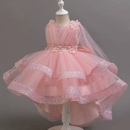 Fashion Solid Princess Dress Girls Lace Mesh Sleeveless Flower Girl Dresses Summer Children Clothing Girls Dress 1-10 Years