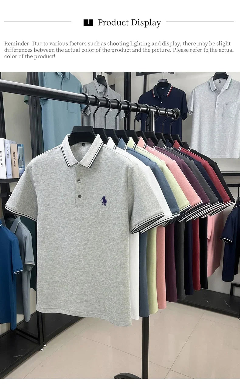 100% pure cotton men's short sleeved summer new golf casual polo shirt high-end brand designer pony embroidery design Tshirt top