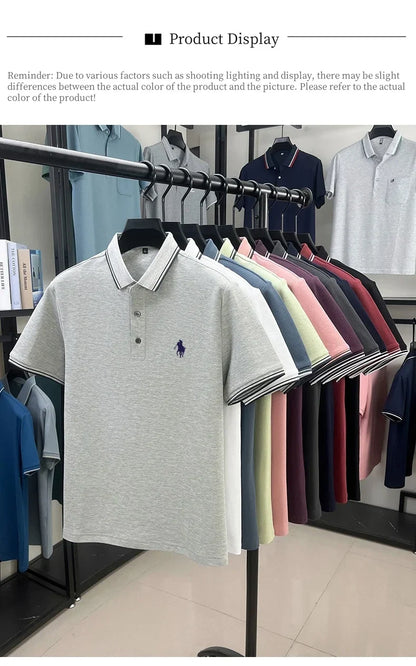 100% pure cotton men's short sleeved summer new golf casual polo shirt high-end brand designer pony embroidery design Tshirt top