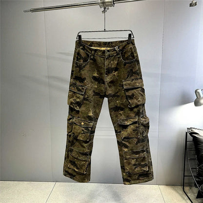 High Quality Vintage Multi-Pocket Camo Cargo Pants Mens Clothing High-End Fabric Tactical Baggy Pants Thick Casual Work Trousers