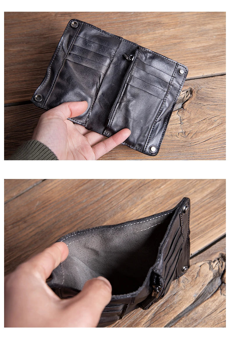 High Quality Men Genuine Leather Wallet Vintage Bifold Money Clip Credit Card Holder Luxury Design with Zipper Coin Pocket