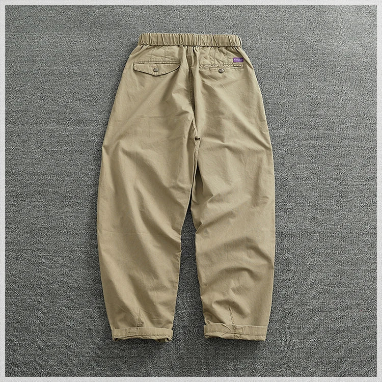 Summer thin casual pants men's straight straight tube loose conical overalls all cotton wash re-engraved purple mark daddy pants