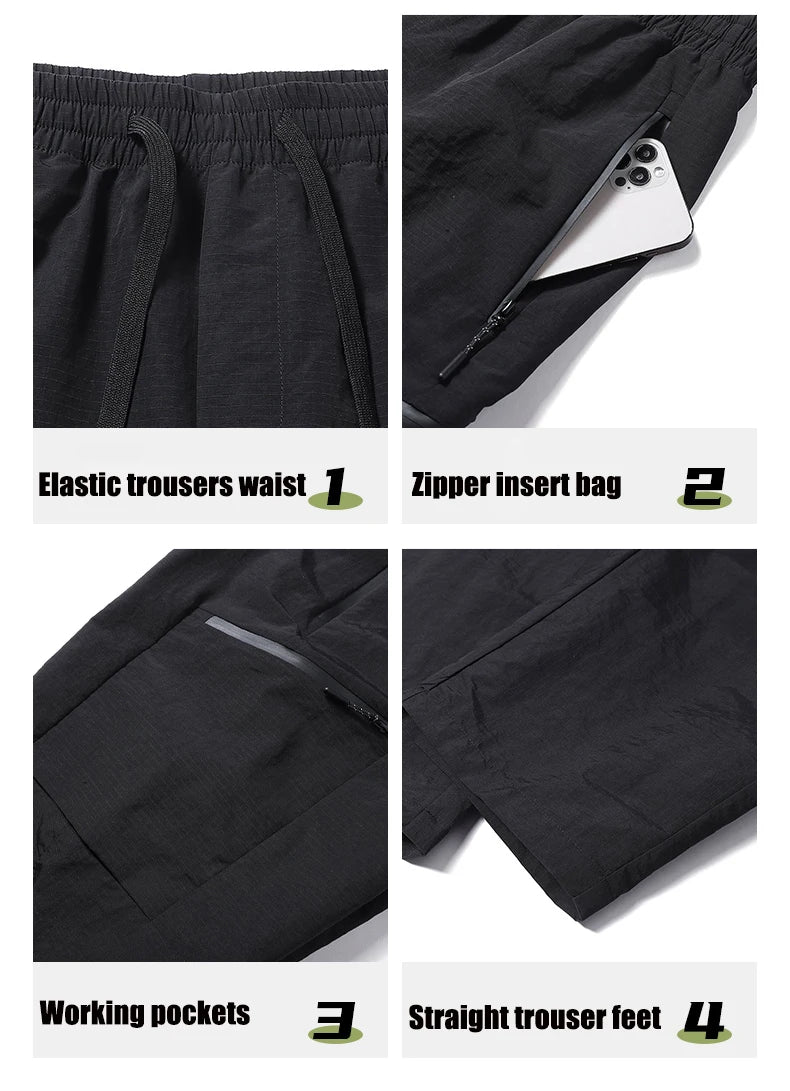 Hiking Women Pant Elastic Waist Waterproof Trouser Zippered Pockets Sport Pant Men Windproof Outdoor Cargo Pants Fishing Trouser