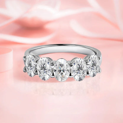 3*5mm D Color  5 Stone Oval Moissanite Wedding Band Sterling Silver 925 Certified Engagament Eternity Jewelry Wholesale