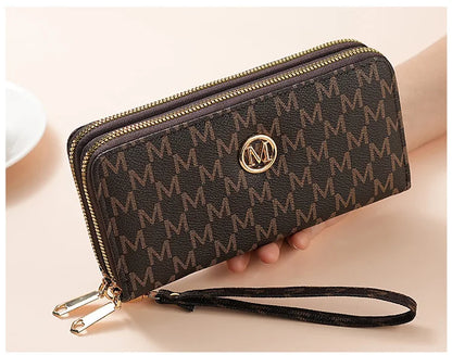 Double Zipper Wallets Women Men Long Coin Purses Cards Holder Handbags Billfold Wristlet Wallet Clutch Money Bags M Letter Purse
