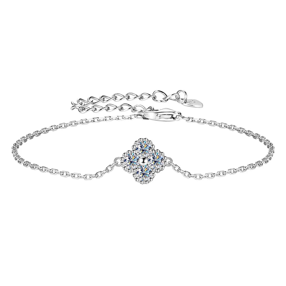 3mm Certified Moissanite Pendant Necklace for Women Classic Clover Flower Neck Chain 100% Pure 925 Silver Chain Charm