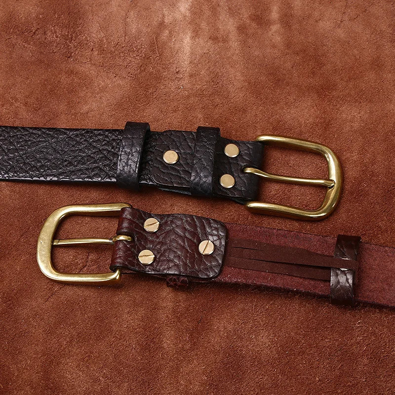 3.8CM Pure Thick Cowhide High Quality Genuine Leather Belts for Men Brand Strap Male Brass Buckle Business Jeans Cowboy Cintos