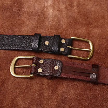 3.8CM Pure Thick Cowhide High Quality Genuine Leather Belts for Men Brand Strap Male Brass Buckle Business Jeans Cowboy Cintos