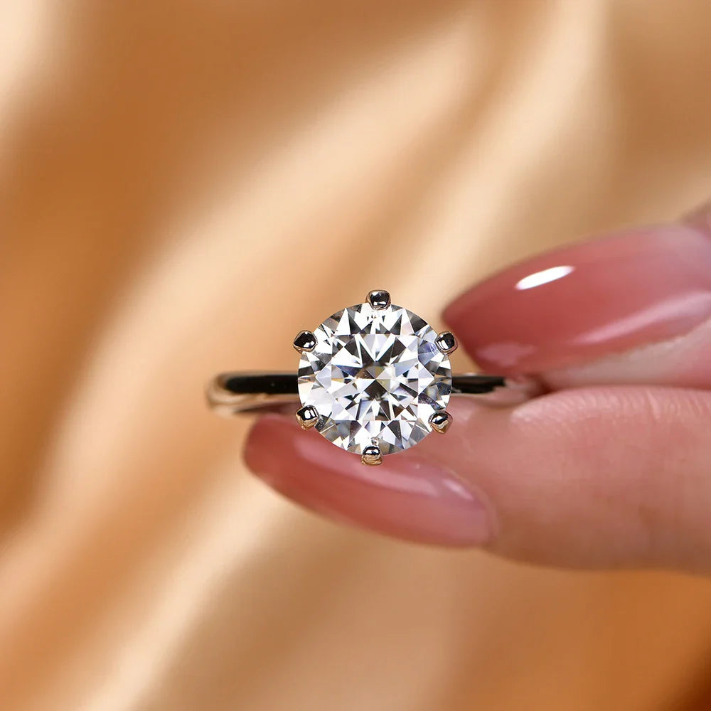 ATTAGEMS Bague Moissanite 1 carat 2 carats 3 carats Rond Brillant Test Diamant Passé Argent Sterling 925 Bagues Solitaires Diamant pour Femmes