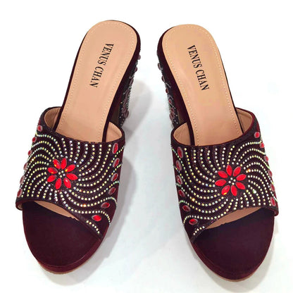 Women's Shoes High Heels Sexy Ladies Party Wedding Pattern Embroidery Mules Shoes and Bags Set for Italian 2023