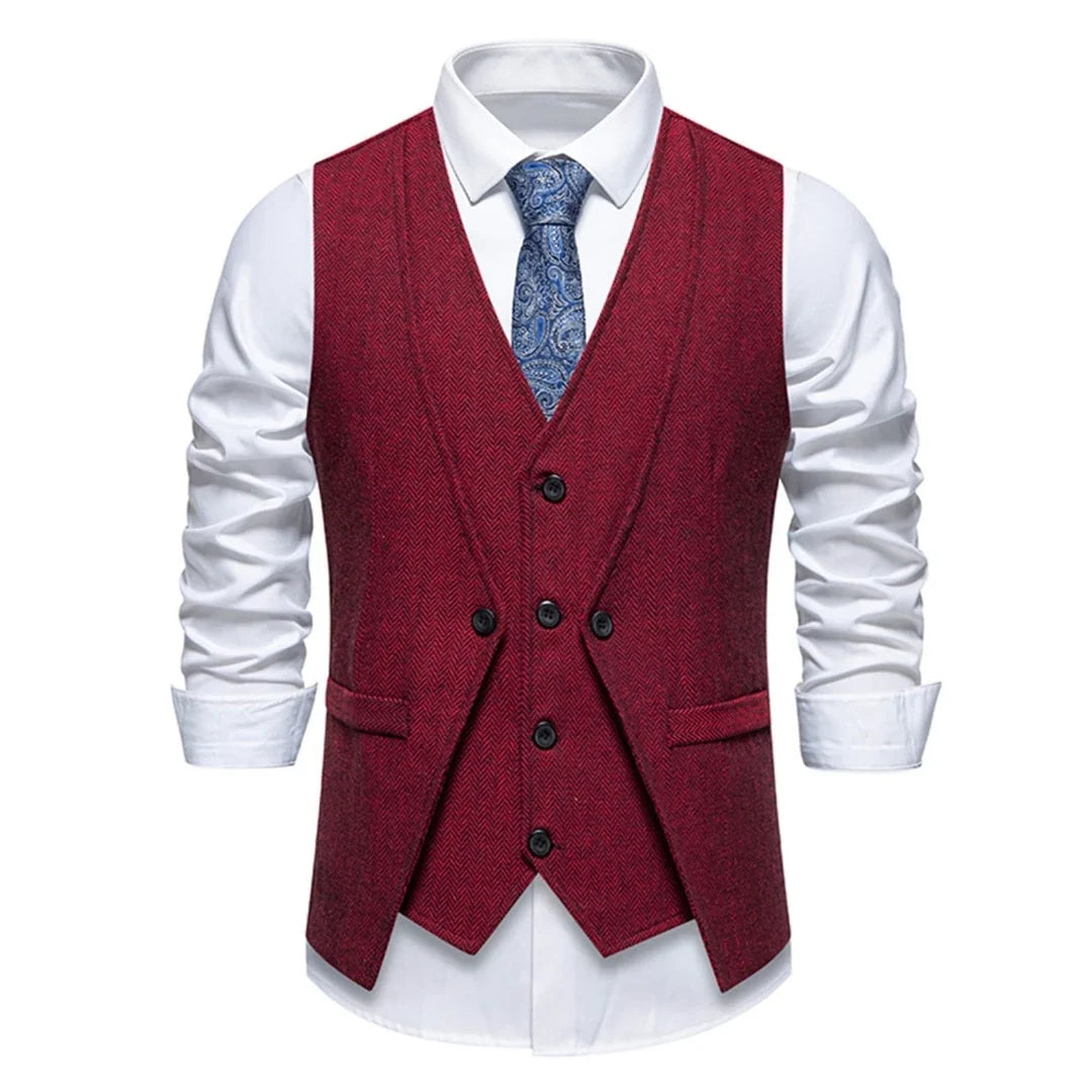 Men Vest Brown Herringbone Single Button V Neck Waistcoat For Wedding Banquet Office Business Work Casual Daily Men Suit Vest