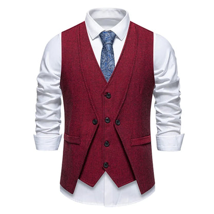 Men Vest Brown Herringbone Single Button V Neck Waistcoat For Wedding Banquet Office Business Work Casual Daily Men Suit Vest
