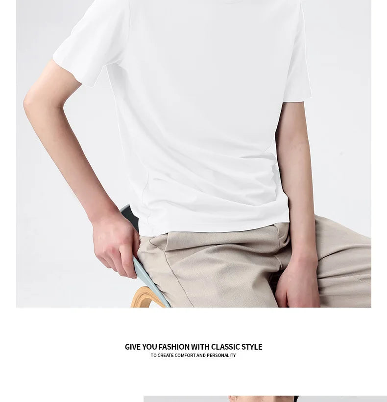 47% Cotton 47% Modal 6% Spandex T Shirt Men Short Sleeved Summer Round Neck Undershirt Plus Size Men's Solid Color Tops Tees