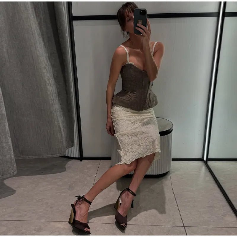 Sexy Print Sling Fishbone Corsets Women Backless Zipper Sleeveless Slim Tops Female 2026 Summer New Chic Evening Party Tanks