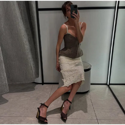 Sexy Print Sling Fishbone Corsets Women Backless Zipper Sleeveless Slim Tops Female 2026 Summer New Chic Evening Party Tanks