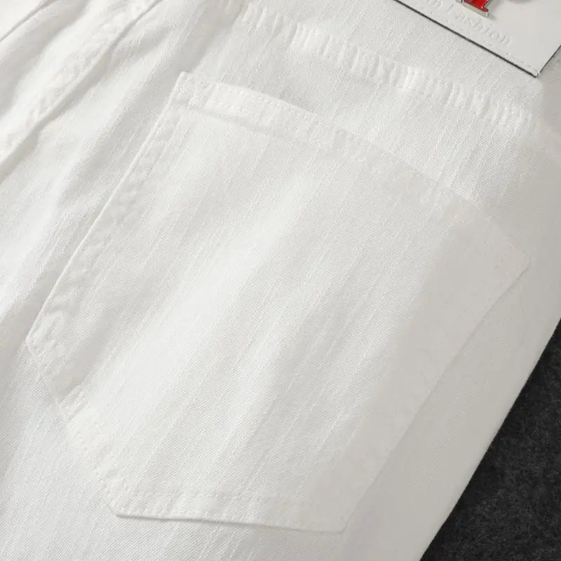 White Jeans Men's Cotton Skinny Elastic Ripped Hole Fashion Korean Denim Pants Rock Slim Trousers Hip-hop Streetwear