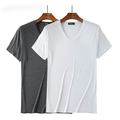 2 Piece Lots 95% Bamboo Fiber T Shirt Men Short Sleeve Tee Solid Color Summer Tops Plain Tshirt Crew Neck White Gym Clothing New