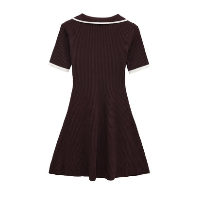 2025 Autumn  Casual Mini Dress Fashion Contrast Color Design Short Sleeve Dresses For Women Elegant Short Dress