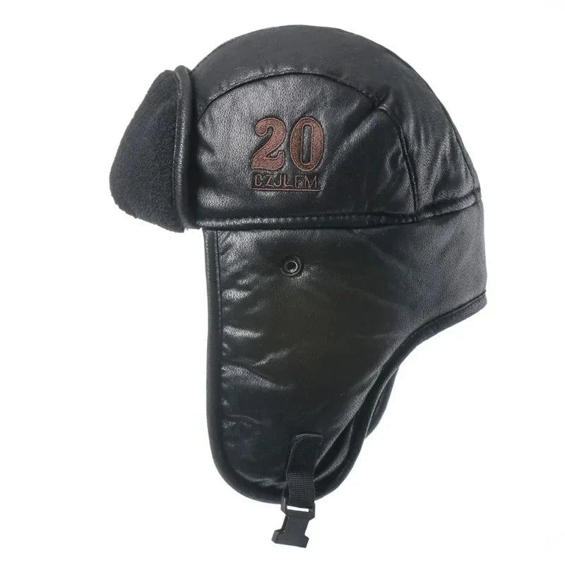 Men's Winter Bomber Hat with Goggles, Motorcycle Windproof Pilot Hat, Faux Fur Earflap Ushanka for Outdoor