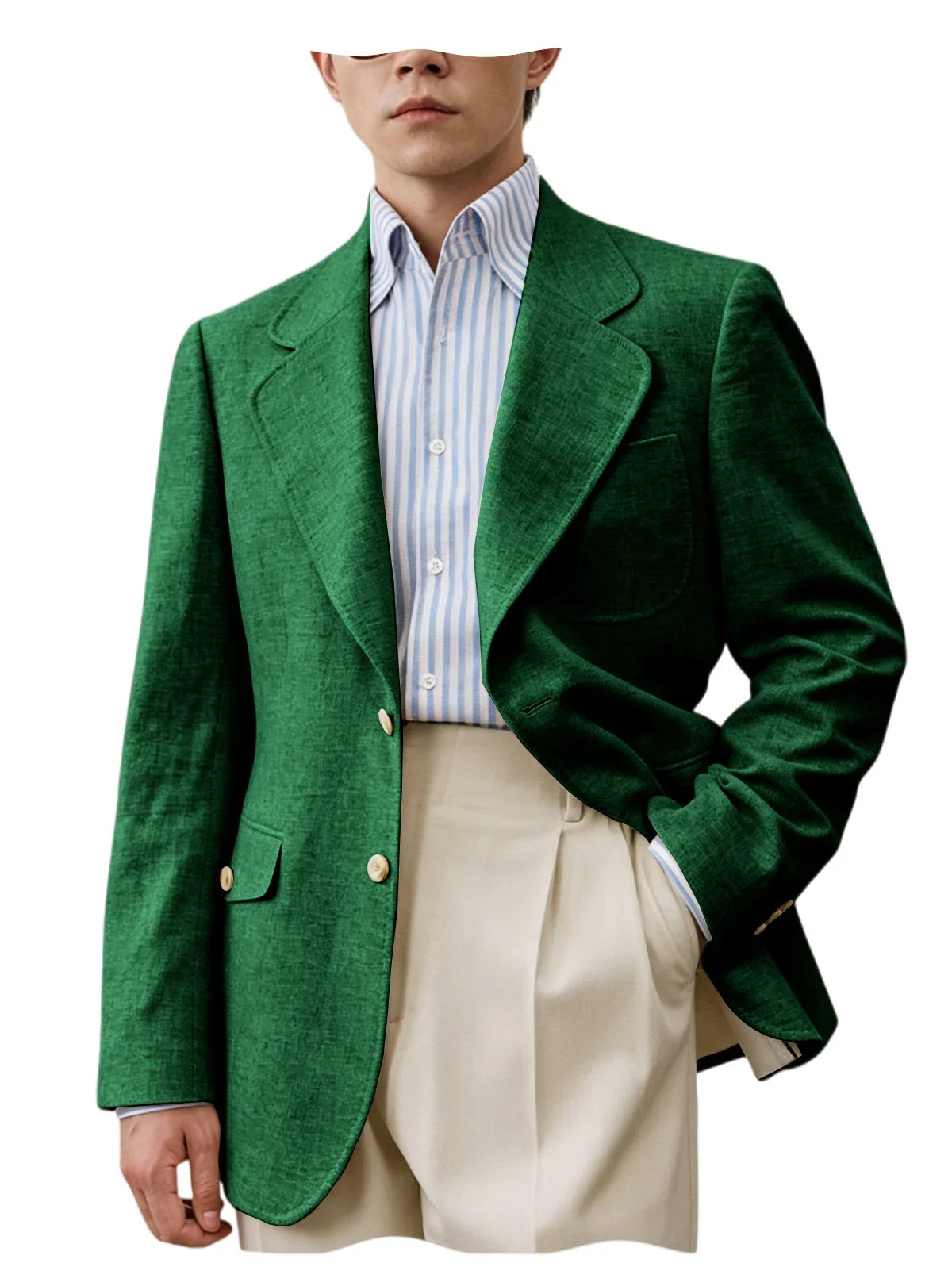 Men Premium Linen Fabric Suit Jacket Breathable Slim Fit Formal Office Daily Travel Streetwear Blazer Casual Coat