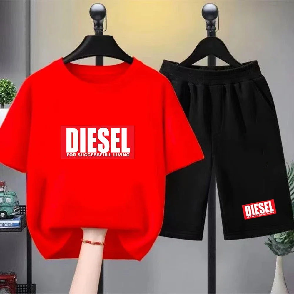 Boys Girls Age 3-12 Tee+shorts Suit Children Short Sleeve T-shirts Casual Pink Black Fashion Summer Child Loose Clothes