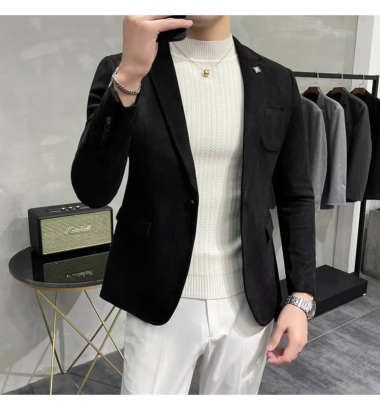Deerskin Leather Jacket Blazer Men Casual Slim Fit Blazer Hombre Suit Leather Jacket Men Terno Masculino Men Clothing 6 Color