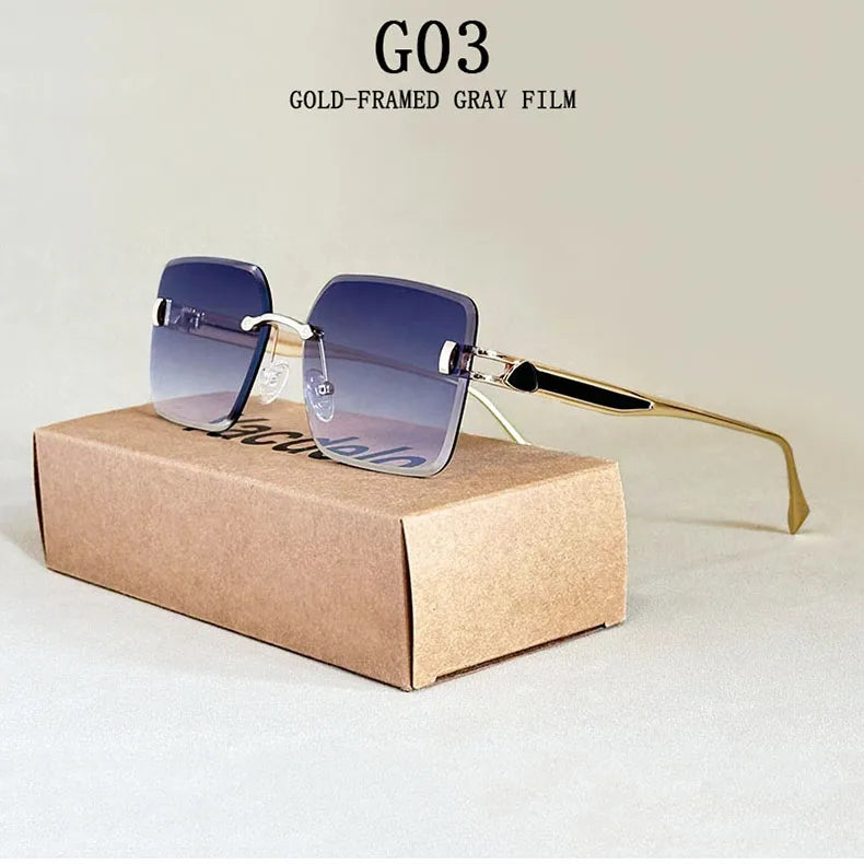 2025 Rimless Sunglasses Women Trendy Vintage Square Fashion Glasses Sunscreen Lentes De Sol Mujer Lunette Soleil Femme Zonnebril